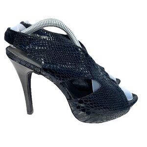 VTG Y2K Moda Spana Leather Platform Heels Shoes Size 7 Black Reptile Embossed